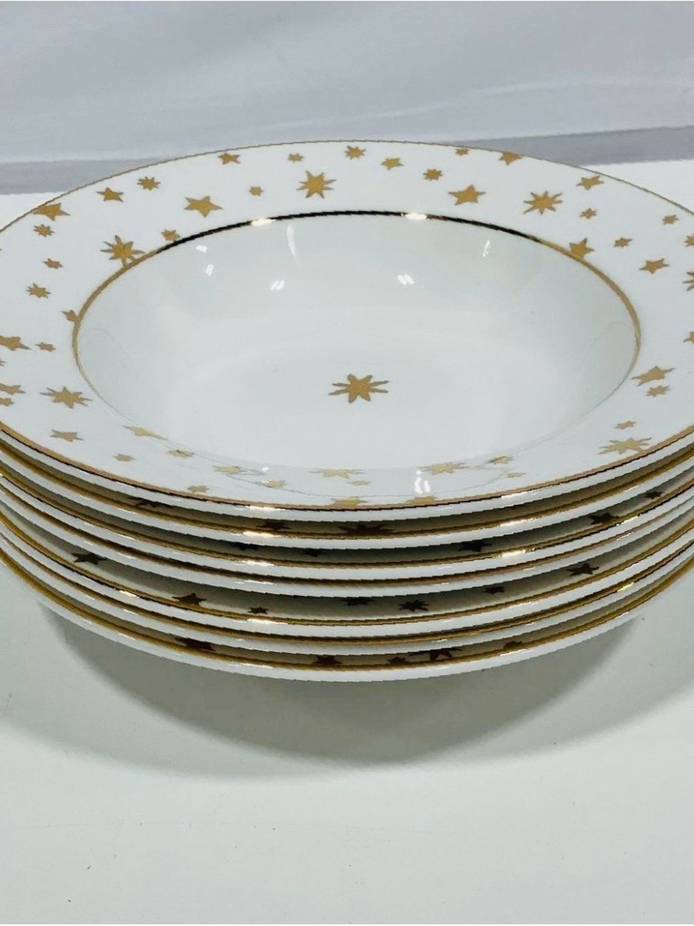 Lot Of 7 Vintage Sakura Galaxy 14k Gold Stars Rim Soup Bowls